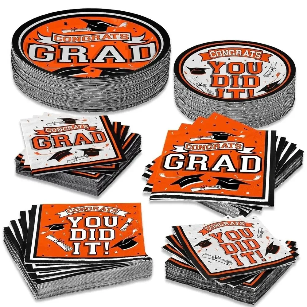 Gatherfun Graduation Party Supplies Dinnerware Set Orange Disposable Plate s29